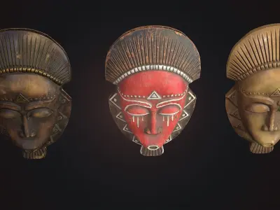 African mask 3 Low-poly 3D model