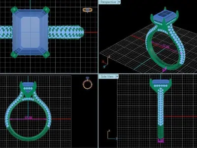 Emerald cut Diamond classic ring 1 3D print model