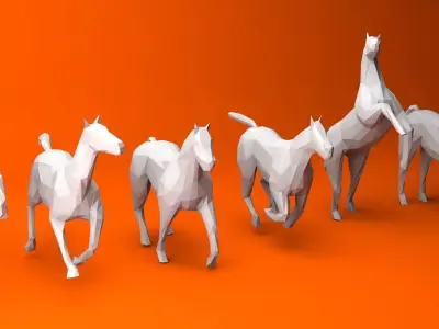 6 Lowpoly Horses group of running Low-poly 3D model