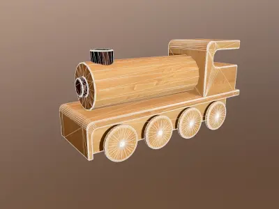Wooden Toy Train - Engine 003 Low-poly 3D model