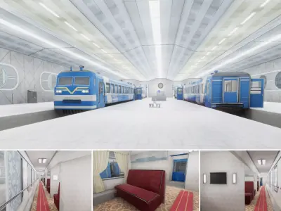 Train Passenger and Modern Train Station 02 Low-poly 3D model