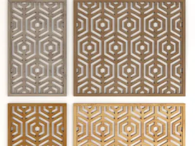 Wood Arabic Islamic pattern decorative grill screen 3D model 5