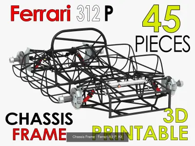 Ferrari 312 P Chassis Frame - Engine - Wheels Pack Bundle 3D Model Collection