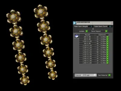  Long earrings adorned with flowers and baguette diamonds 3D print model