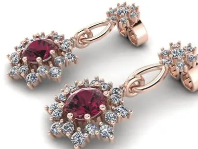 3d-model earrings pendant with ruby stone and diamonds 3D print model