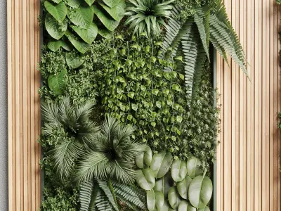 Vertical walled garden in wooden frame 21 3D model