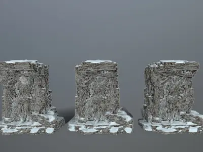 statue 2 stone structure with snow Low-poly 3D model