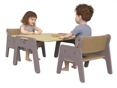 Kids Playing at Table 3D Model - Realistic Children Low-poly 3D model