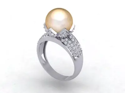  Model of a Pearl and Diamond Women Ring 3D print model