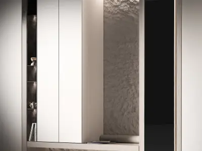 Cabinet Furniture for hallway Wall with textured relief stone 3D model