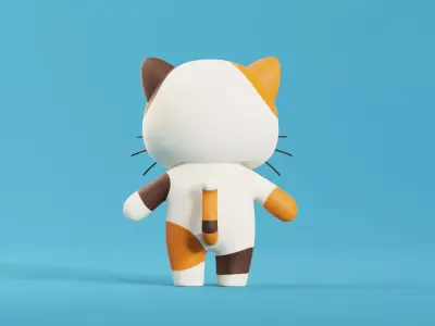 Cartoon Cat Chibi Kawaii Character  Low-poly 3D model