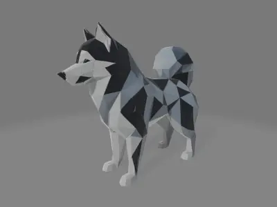 Low-Poly Geometric Husky Dog Sculpture 3D print model