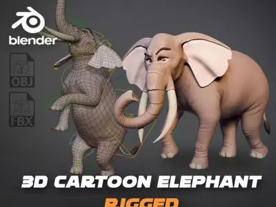 Cartoon Elephant Family Rigged Characters for Blender Low-poly 3D model
