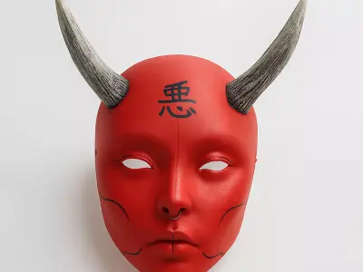 Japanese Red Silence Oni aku Nipponese mask toy 3D print model