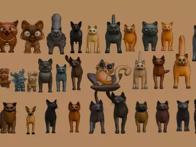 Stylized Cat Pack  35Plus LowPoly 3D Cat Models  3D model