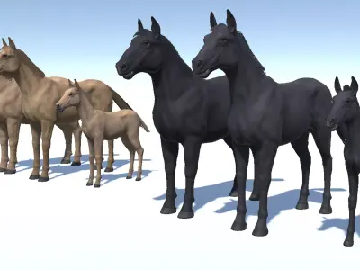 Horse Family Low-poly 3D model