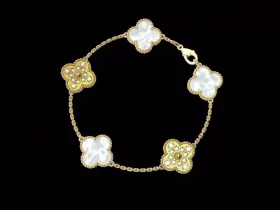 Vintage Flower Bracelet with Mother Of Pearl and Diamond Paved 3D print model