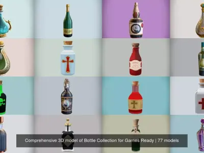 Comprehensive 3D model of Bottle Collection for Games Ready