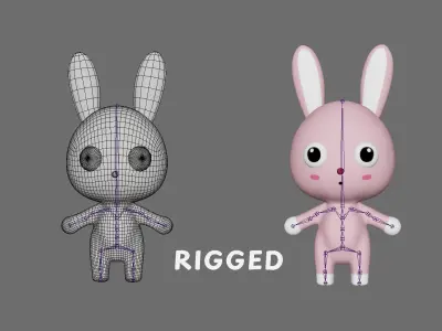 Cute Bunny Rabbit 01 - Rigged and Animated  Low-poly 3D model