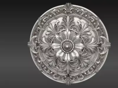 Floral Medallion Wall Decor 3D Model Botanical Relief Sculpture 3D model