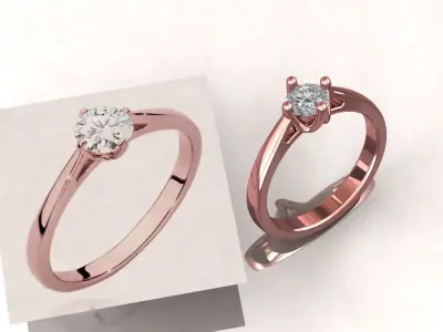 Elegant Solitaire Ring with Round Diamond Smooth Sleek Band   3D print model