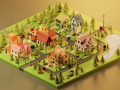 cartoon city 2 Low-poly 3D model