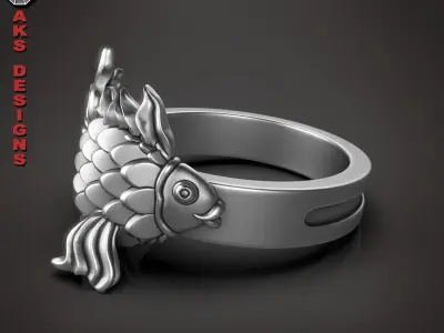  Ring organic jewelry Fish 1 3D print model