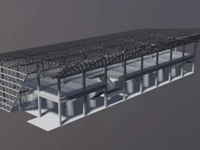Building in structural frame 3D model