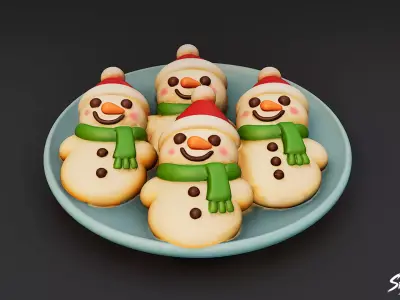 Snowman Cookie Plate Low-poly 3D model