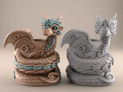 Magic Dragon Planter Candle Holder Fun Home Decor 3D print model