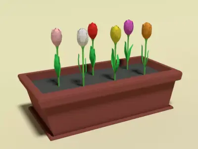 Low Poly Cartoon Tulips Flowers Low-poly 3D model