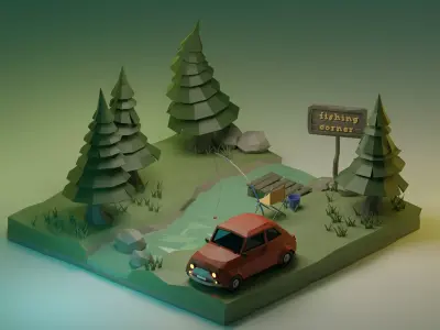 Fishing Corner Low-poly 3D model