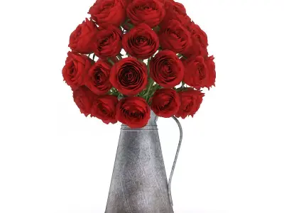 Red Roses in Metal Kettle 3D model