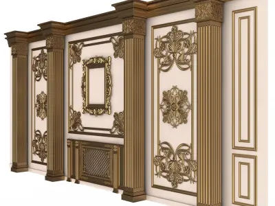 Boiserie Classic Wall with Mouldings 015 White Low-poly 3D model