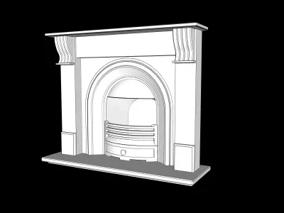 Pine Mantelpiece with open metal fireplace 3D model