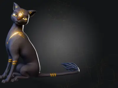 Egyptian Bastet Cat Rigged Low-poly 3D model
