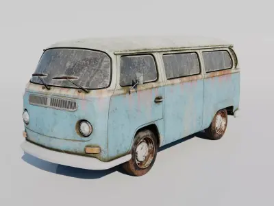 Old rusty Volkswagen Type 2 1978 3D model 3D model