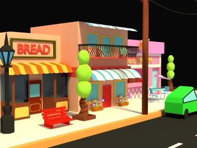 LOW POLY STREET SCENE Low-poly 3D model