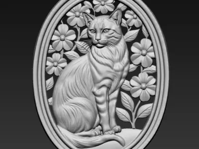 Cat and Flowers A65 3D print model