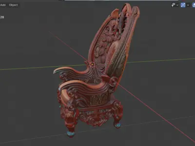 Ornate Royal Carved Armchair 3D Model Game Ready 3D Print CNC01 Low-poly 3D model