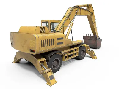 Wheeled Excavator Low-poly 3D model