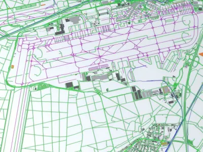 Frankfurt FRA Airport Roads Buildings and Public Transport Lines 3D model