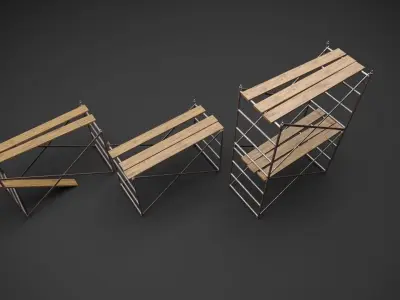 Low Poly Scaffoldings three wooden ladders 3D model