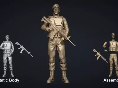 Commando Soldier Statue 3D Model for 3D Printing Ready STL OBJ  3D print model
