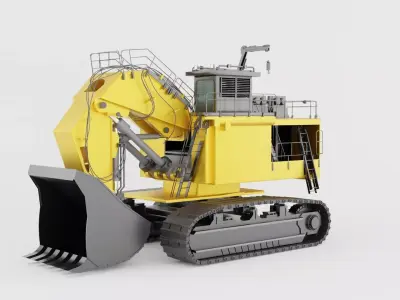 Mining excavator machine of yellow color on white background Low-poly 3D model