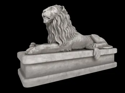 Lion statue white stone Low-poly 3D model