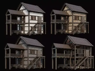 Medieval Village Pack 1 - 4 Assets - 4K Textures Game Ready Low-poly 3D model