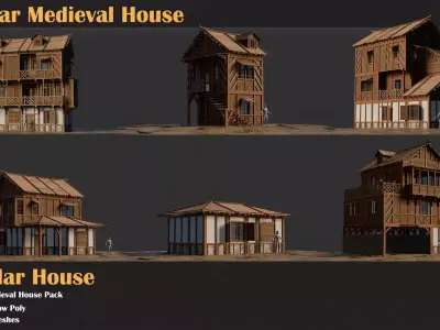 Modular Medieval House Pack   Low-poly 3D model