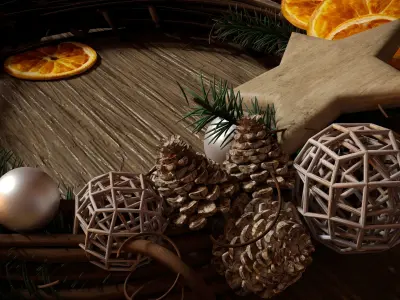 The wreath with dried oranges and spruce branches 3D model