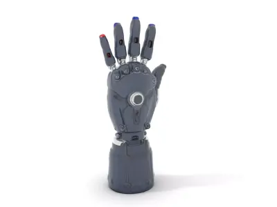 Futuristic Robotic Hand model pack with colored fingertips Low-poly 3D model